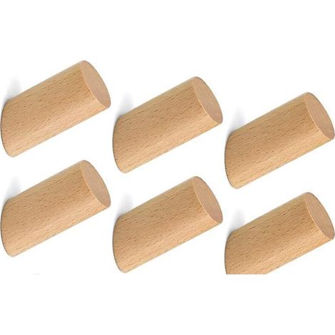 tddl 6 Pices Patre Bois Crochet Mural Bois Cylindre Crochet 6 Vis Pour Vtements Suspendus Chapeau Charpes Chambre Couloir Salon (1/5)