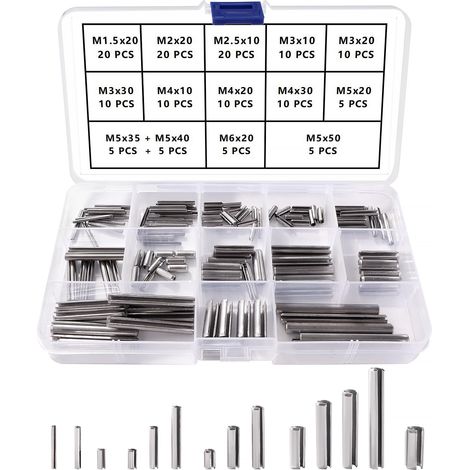 145 Pièces 14 Tailles M1.5/M2/M2.5/M3/M4/M5/M6 Goupilles à Ressort Creux Kit, 304 Acier Inoxydable Goupilles Élastiques, Goupille de Tension à Ressort Fendu, pour Réparation Automobile (1/5)