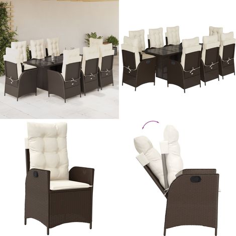 9-tlg. Garten-Essgruppe mit Kissen Braun Poly Rattan - Gartentisch - Gartenstuhl (1/5)