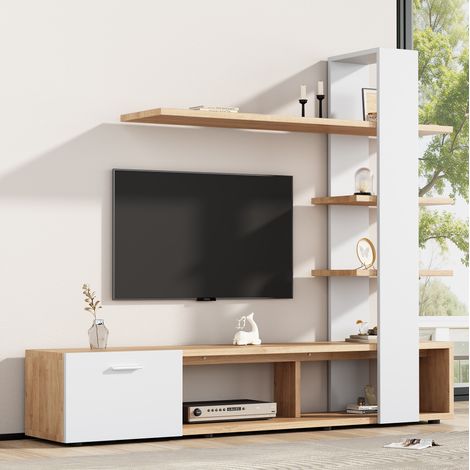 mobile tv 180 cm con ripiani legno bianco HAVRYA (1/5)