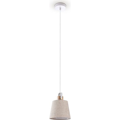 Paco Home Hängelampe Pendelleuchte Esstisch Wohnzimmerlampe Deko Lampenschirm Stoff E27 Weiß-Creme, Ø20cm
