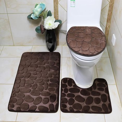 Lot de 2 tapis de bain antidérapants en mousse à mémoire de forme respirante, doux et confortables, absorbants l'eau, pour salle de bain, tapis de bain antidérapant (1/5)