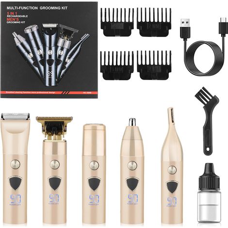 Tondeuse à cheveux, ensemble tondeuse à barbe électrique professionnelle 5 en 1 (champagne) (1/4)