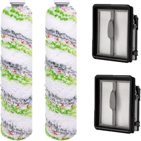 Lot de 2 filtres de rechange et 2 brosses rotatives pour animaux de compagnie pour aspirateur multifonction 3-en-1 Bissell CrossWave (modèles 1866, 1785, 2052 et 1713)