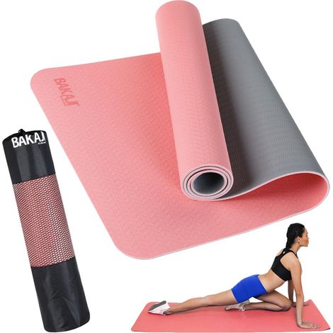 Tappetino Yoga Aerobica Pilates Tappeto Allenamento Fitness Palestra Rosa Grigio