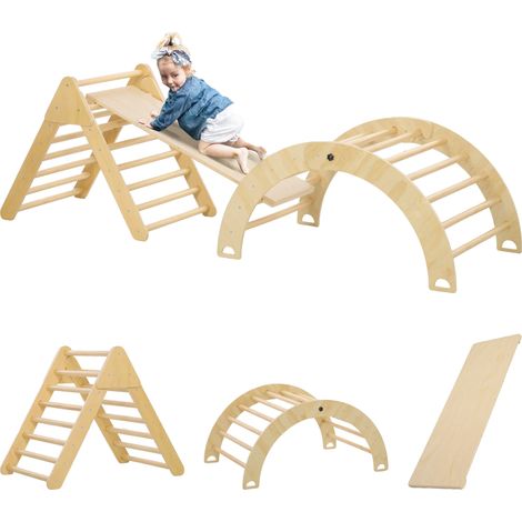 Triángulo de escalada, material resistente, seguro para niños pequeños, madera natural, 219 x 72,5 x 68,5 cm (1/2)