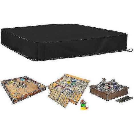 Bâche de protection imperméable à cordon pour bac à sable 180 x 180 cm noire idéale pour les enfants. (1/5)