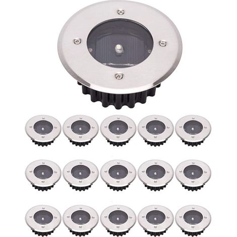 LED Lampe solaire au sol 15 Pack, lumière extérieure, Réverbère Lumières, Ensevelies Lumière, étanche IP65 (Blanc Froid, Rond) [Classe énergétique A+] (1/5)