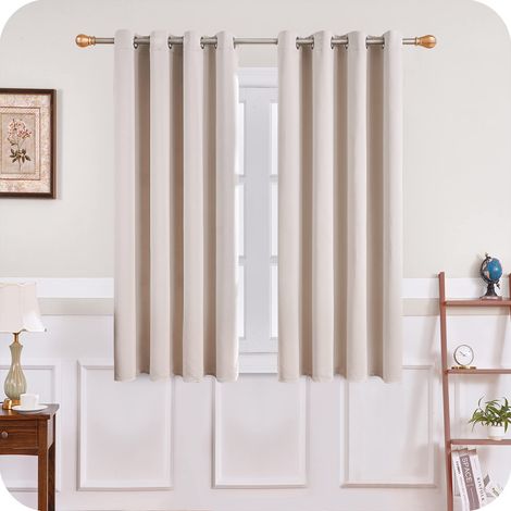 YMYNY Thermal Insulated Blackout Curtain 140x160 cm Short Beige Interior Small Window Curtains for Living Room Bedroom Set of 2 with Eyelets