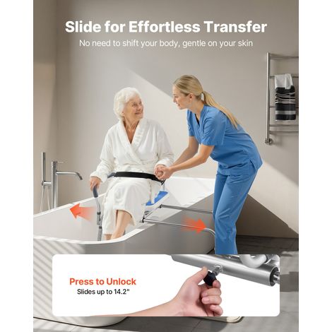Chaise de Baignoire Coulissante, Siège de Transfert pour Baignoire Pivotant, Capacité 180 kg, Hauteur Réglable, pour Adultes, Seniors et Personnes à Mobilité Réduite, Accoudoir et Dossier (1/5)