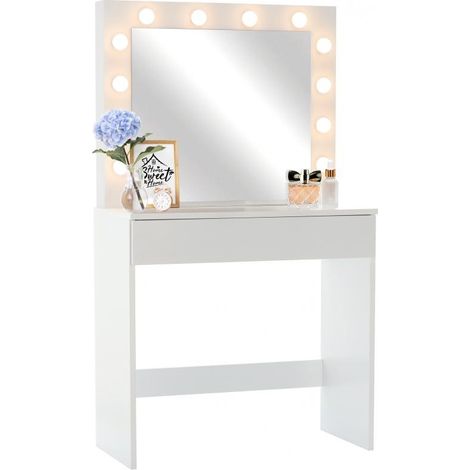 Table de toilette - table de maquillage - avec miroir - 80x76x140,5 cm - blanc (1/5)