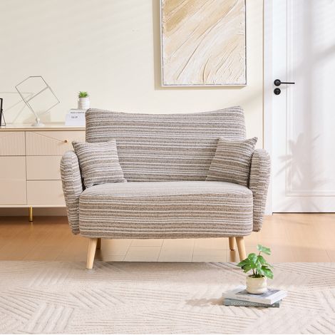 Canape 2 places salon compact 121 cm bouclette khaki OKMYHOME (1/5)