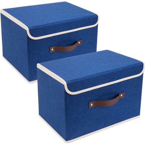 Faltbare Aufbewahrungsbox mit Deckel, 2er-Set, 38x25x25 cm, klassisch blau