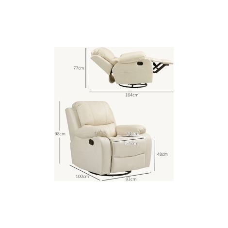 Poltrona relax reclinabile con poggiapiedi, funzione dondolo e girevole, tessuto in poliestere bianco crema (1/5)