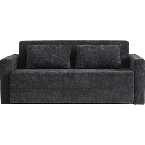 Sofá cama 2 plazas 80x50x50 cm chenilla negro/gris con USB para salón pequeño – MEUBLIV (1/5)