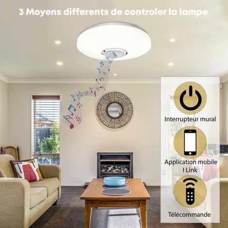 Plafonnier Led - 36 W - 3600 Lm - Température Couleur 3000-6500 K - Haut-parleur Bluetooth Intégré - IP44 - 1 Pièce (1/5)