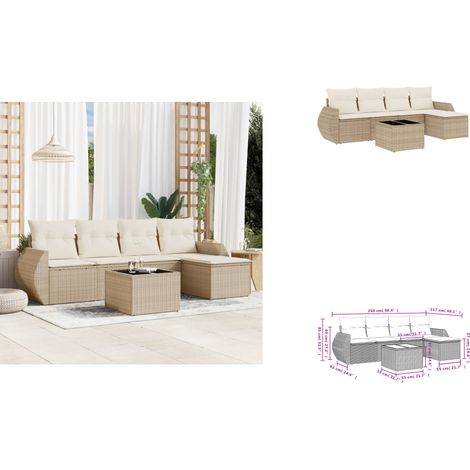 Salon de jardin avec coussins 6 pcs beige résine tressée - Ensemble Salon De Jardin - Mobilier De Jardin - Canapé Jardin - Fauteuil Jardin - Table Basse Jardin (1/3)
