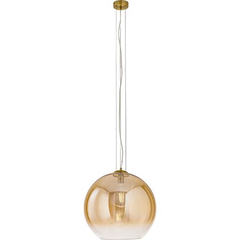 Suspension En Verre Soufflé Série 10S48526, Couleur Ambre Transparent Nuancé Et Laiton Bruni, Douille E27, Diamètre 45 Cm, Hauteur 191 Cm - Perenz (1/3)