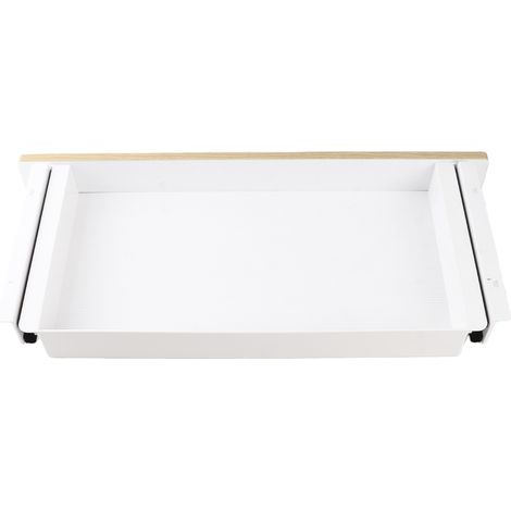 Organisateur de rangement coulissant dissimulé en acier inoxydable et bois, sous tiroir de bureau, pour bureau à domicile ou en position debout (marron) (1/5)