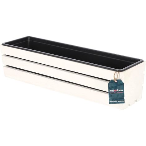 KOTARBAU® Jardiniere Extérieur - Bac à Fleurs - avec Insert Plastique - Jardiniere Rectangulaire - 60x18x15 cm - pour Terrasse - Jardin - Décoration Extérieure - Blanc (1/4)
