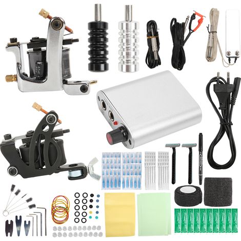 Kit de machine à tatouer professionnelle bobines, bloc d'alimentation 90‑265V UE, crème réparatrice et accessoires tatouage débutant (1/5)