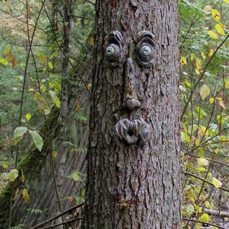 Pair Visage d'arbre 3D en forme de tête d'arbre de vieil homme, décoration de jardin fantaisiste (C)