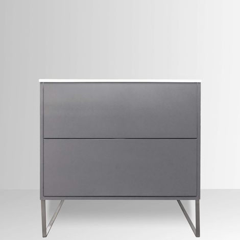 Meuble sous vasque ATHENA 80 cm Gris mat plan céramique tiroirs pousse-lâche à poser ou suspendre