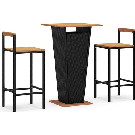 Maison Exclusive - Set Bar Giardino 3 pz Nero Polyrattan e Legno Massello Acacia (1/5)