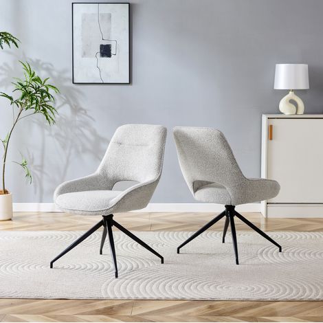 Sedia da pranzo girevole 360° in tessuto beige-grigio con struttura in metallo nero,50×50×87cm (1/5)