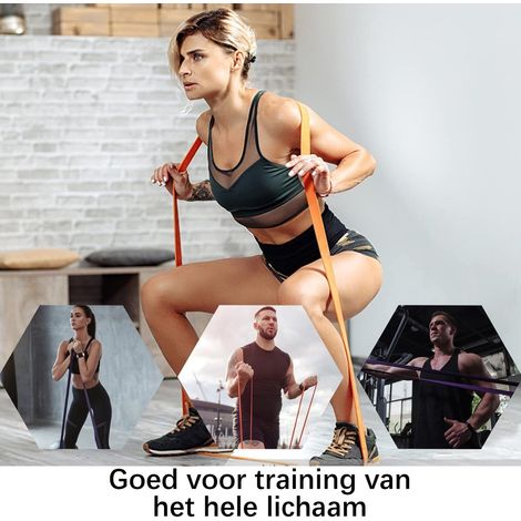 Set di 5 fasce elastiche di alta qualità - Fasce fitness con 5 diversi livelli di resistenza - Ideali per CrossFit, sollevamento pesi e allenamenti a casa - Include lussuose custodie per riporle (1/5)
