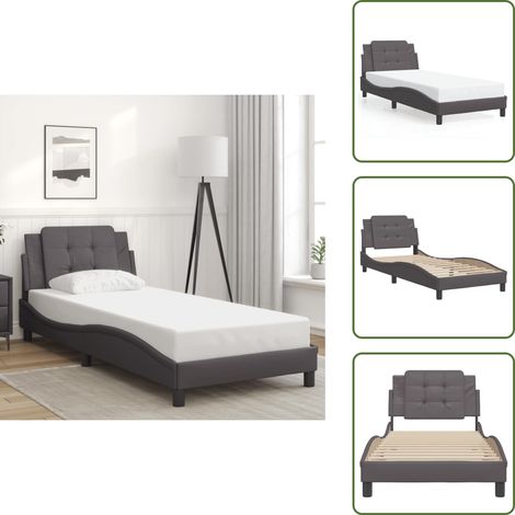 Cadre de lit sans matelas gris 80x200 cm similicuir - Lit Plateforme - Lit Double - Lit Design - Lit Capitonné - Literie (1/5)