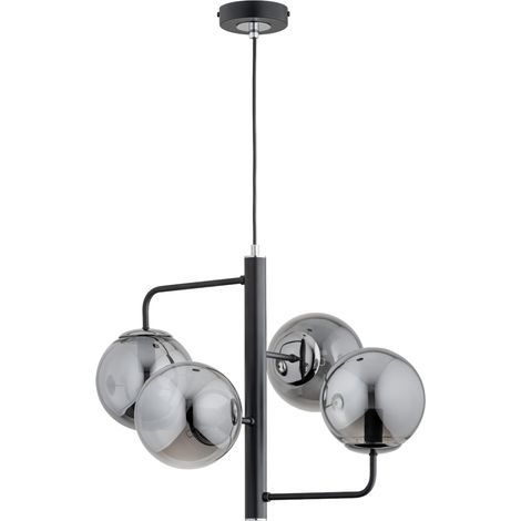 Suspension noire 4 globes fumés verre, 4xE14 10W Alfa (1/3)