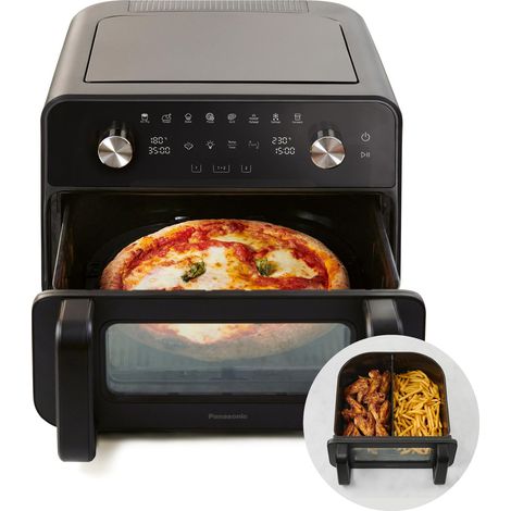 Friteuse à Air Flexible 2-zones avec Fenêtre, XL Panier Flexible, Séparateur Amovible, 9,6L, 30°-230°C, Vapeur Douce, 8 Préréglages, Pizza 30cm, Nettoyage Facile, Noir (1/5)