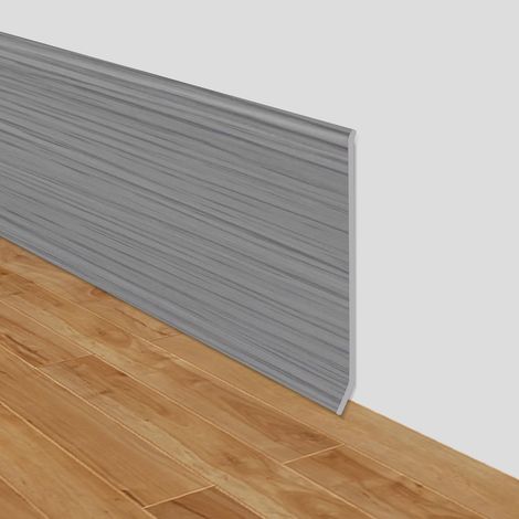 1 Rouleau Plinthe souple, Adhésif fort, PVC décoratif, Grain de bois gris clair, Pour mur et sol (1/5)