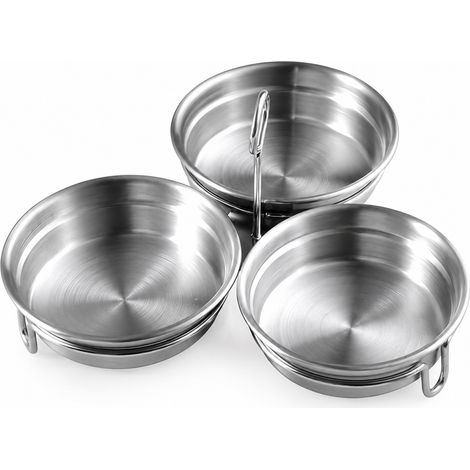 1 jeu de support à vapeur pour œufs en acier inoxydable 3-en-1, moule rond plat pour œufs pochés, puddings et tartes, diamètre de 3,54 po x hauteur de 1,10 po (1/5)