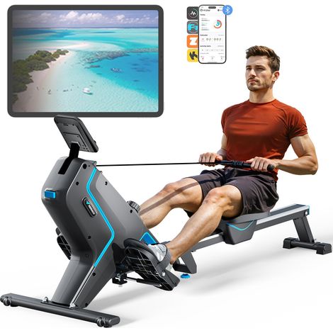 Merach – Rameur magnétique 16 niveaux de résistance – Écran LCD – Support iPad – Compatible avec Kinomap – Charge max 150 kg