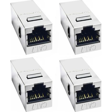 Lot de 4 connecteurs modulaires blindés Cat7 8P8C RJ45 avec prise Keystone femelle, pour câblage réseau Ethernet (1/5)
