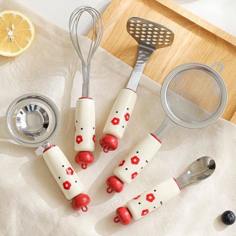 Lot de 5 fouets à fils en acier inoxydable,Jouet de cuisine réaliste : Ensemble de cuillères (1/4)