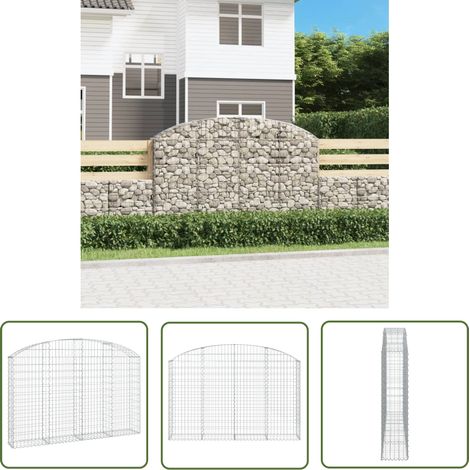 The Living Store Panier de gabions arqué 200x30x120/140 cm Fer galvanisé - Paniers De Gabions - Mur De Gabions - Clôture Végétale - Décoration Jardin - Barrieres Jardin (1/5)