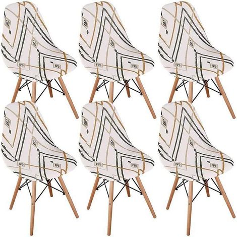 6 stretchable Scandinavian chair covers, armless, for kitchen or office (beige lines).