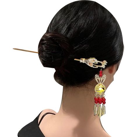 Bâtons de bijoux de cheveux - Bâtons de cheveux brillants avec bijou Baguettes à chinoises rétro avec lanterne scintillante, épingle à scintillante pour femmes, Style ancien (1/5)