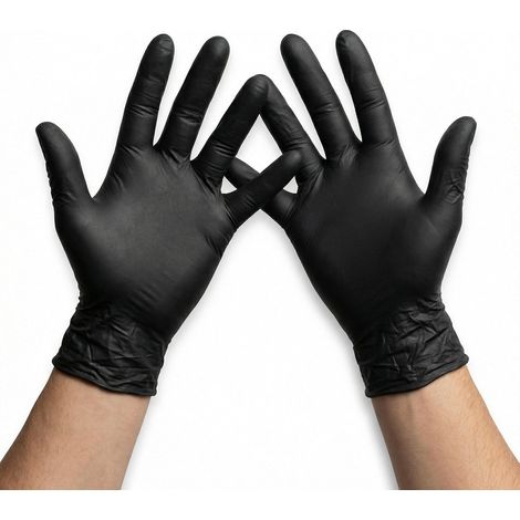 (100 Gants, 1 Boîtes de 100, Taille M) Gants Nitrile Jetables Noirs Sans Poudre, Sans Latex, Ambidextres pour Usage Professionnel et Alimentaire