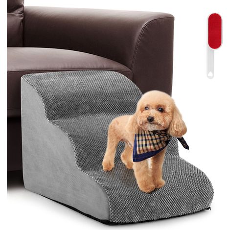 COSTWAY 3-Tier Foam Dog Ramp Non-Slip Dog Steps w/Gentle Slope Surface (1/5)