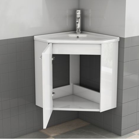 Mobile angolare da bagno con lavabo in ceramica, bianco HAVRYA (1/5)