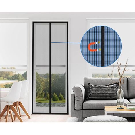 Moustiquaire Porte Fenetre Magnetique 90×220cm, Rideau Anti Insecte Mouche, Moustiquaire Baie Vitree Coulissante Magnétique, Rideaux Fenêtre Aimantée Sans Perage,Noir (1/4)