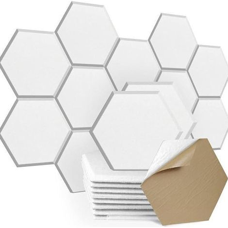 36 Stück hochdichte, selbstklebende sechseckige Akustikplatten für Wand und Tür, Spielzimmer, weißes Porzellan (1/3)