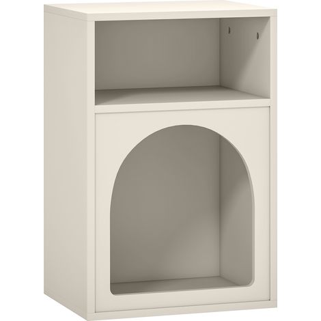 Table de nuit avec niches ouvertes, design cintré, 40 x 30 x 60 cm, couleur crème (1/5)