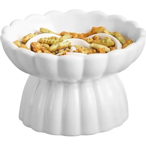 Erhöhter Anti-Schmatz-Napf – Keramik-Futternapf – für langsames Fressen – orthopädische Höhe – 14 x 85 cm – Weiß (1/5)