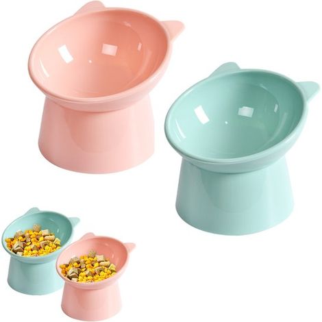 Comederos inclinados para gatos y perros - Rosa y verde (1/5)