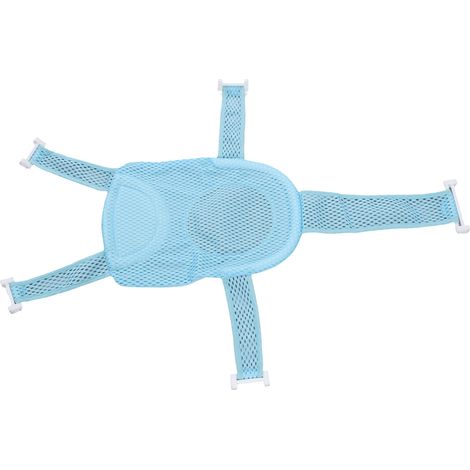 Fünfeckiges Stütznetz für Badewannensitz, rutschfest, verstellbar, atmungsaktiv, weiches Netz zur Unterstützung des Babykopfes, blau. (1/5)